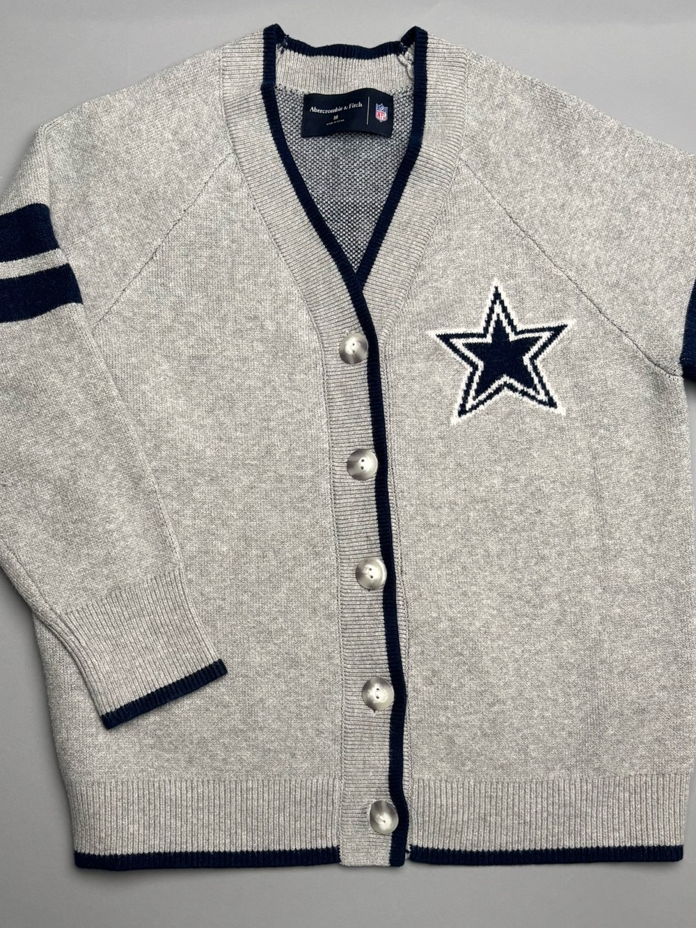 Abercrombie & Fitch Gray and Navy Star V‑Neck Cardigan